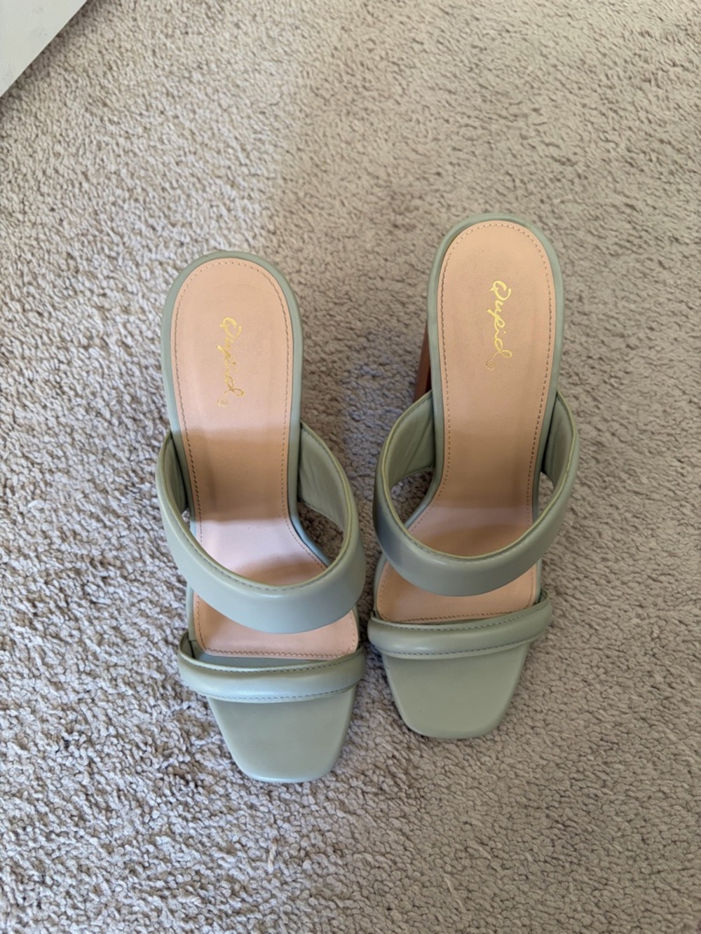 Qupid Sage Green Double-Strap Slide Mules